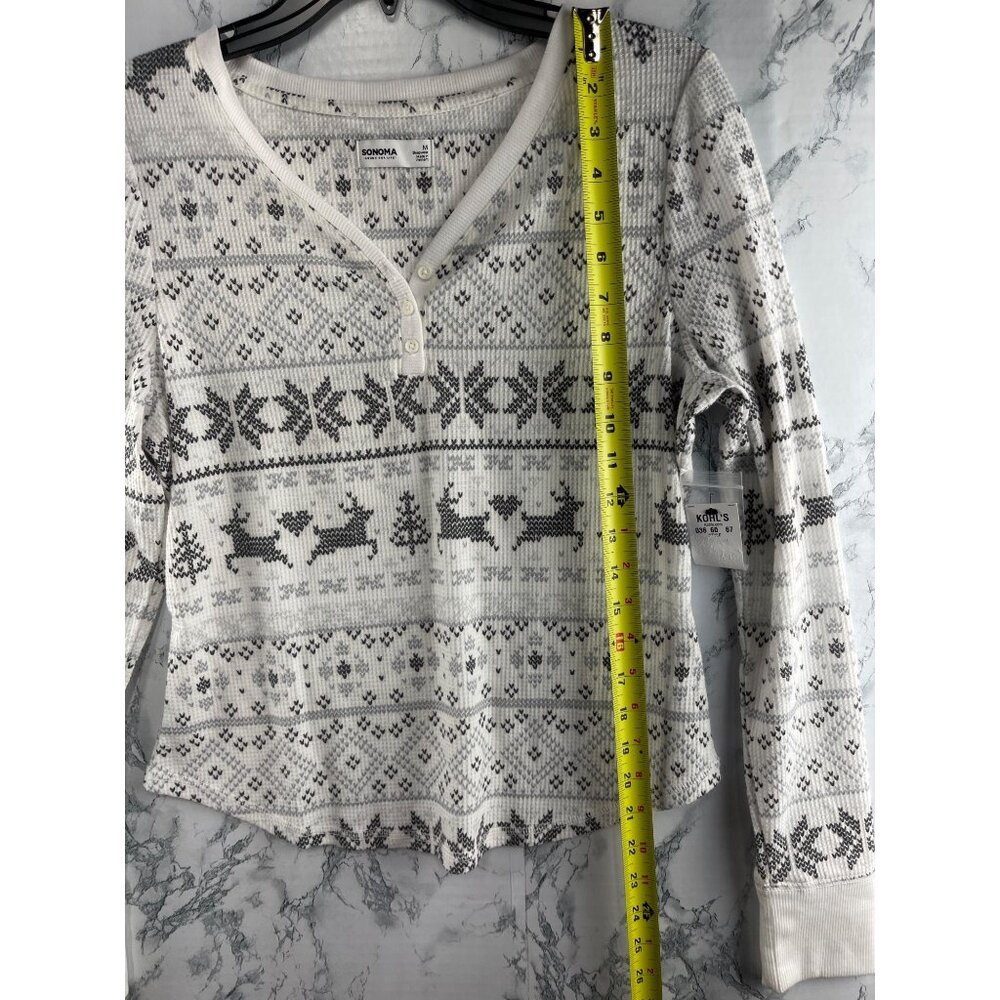 Sonoma Womens Size M 2-Piece Thermal Pajama Set With Reindeer & Snowflake Print - Picture 4 of 11